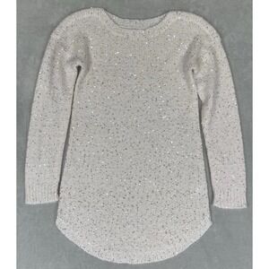Copper Key Sweater Womens L Cream Sequin Glam Feminine Coquette Angel Soft Cozy‎